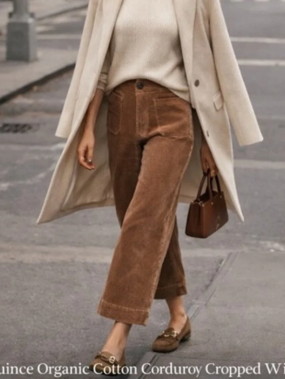 Quince Warm Brown Organic Stretch Corduroy Cropped Wide Leg Pants Size 12 - Picture 1 of 3